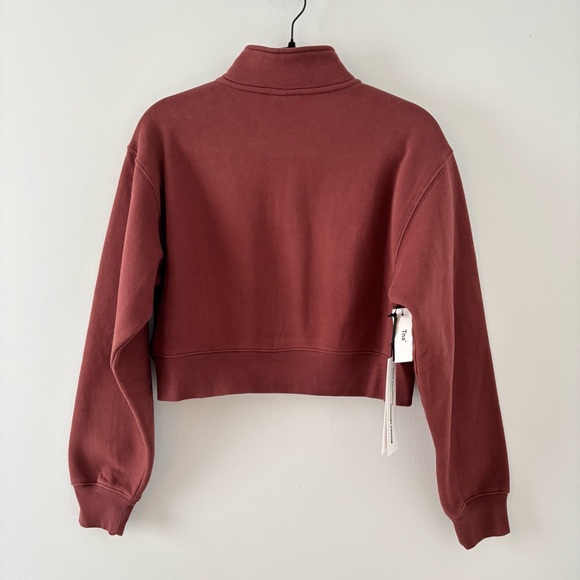 TNA NWT Cozy Fleece Perfect 1/4 Zip Pullover Sweater Sweatfleece Maroon Aritzia - Picture 5 of 7